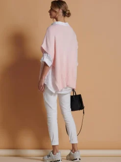 Jolie Moi Knitted Jumpers-Made in Italy Button Side Knitted Tabard, Baby Pink