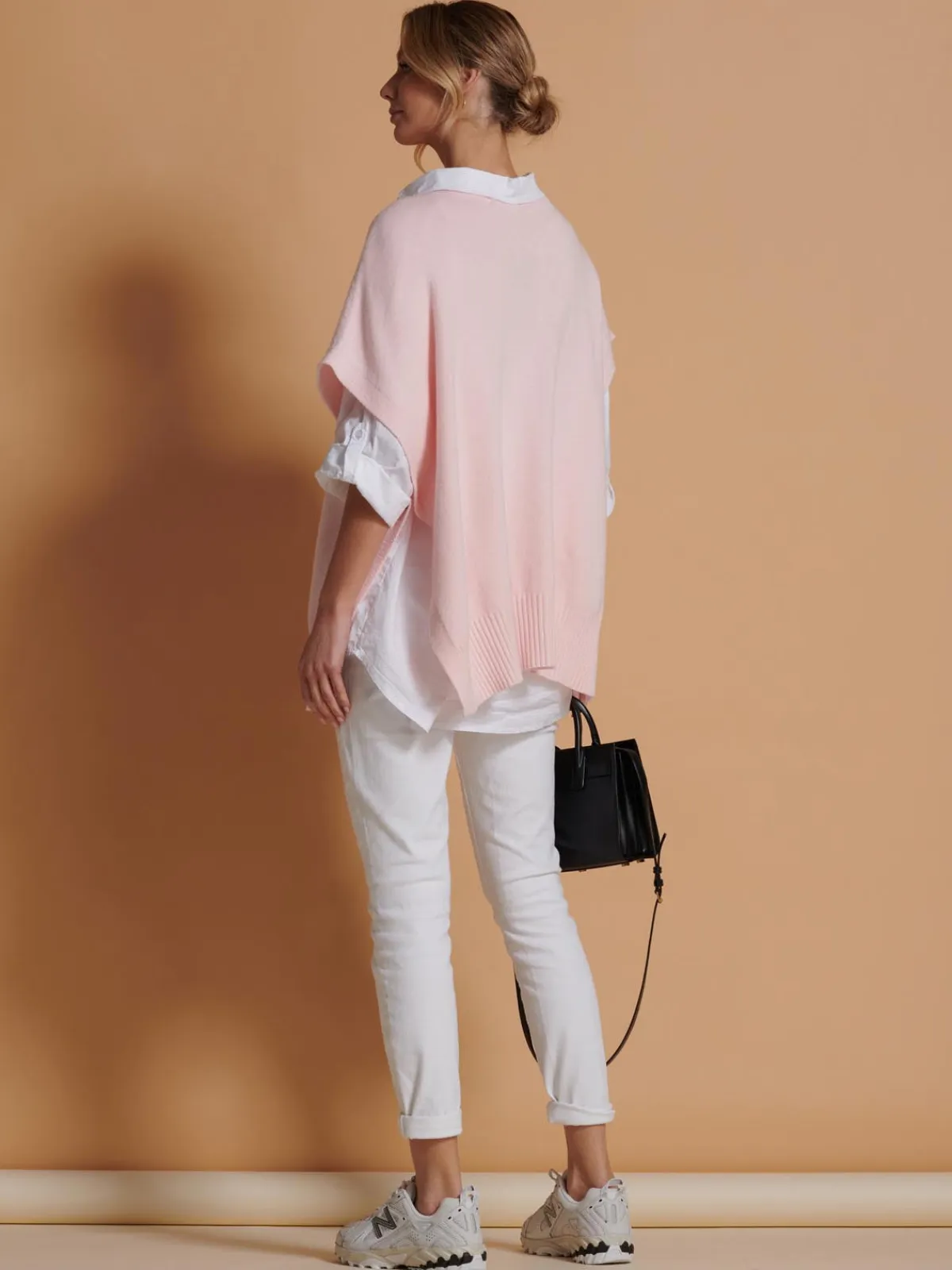 Jolie Moi Knitted Jumpers-Made in Italy Button Side Knitted Tabard, Baby Pink