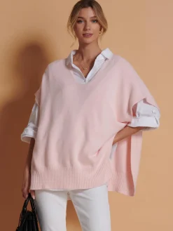 Jolie Moi Knitted Jumpers-Made in Italy Button Side Knitted Tabard, Baby Pink
