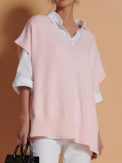 Jolie Moi Knitted Jumpers-Made in Italy Button Side Knitted Tabard, Baby Pink