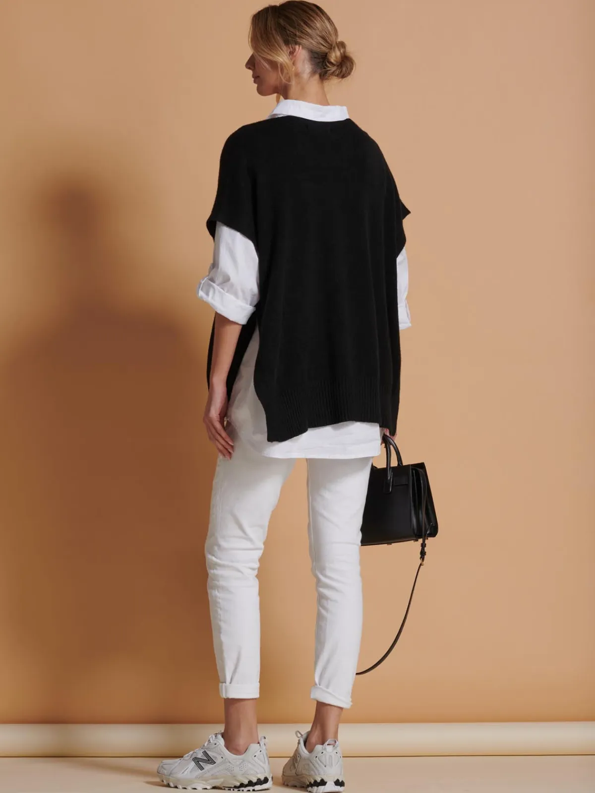 Jolie Moi Knitted Jumpers-Made in Italy Button Side Knitted Tabard, Black