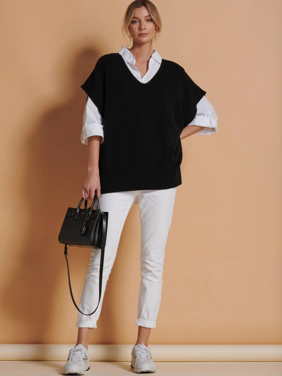 Jolie Moi Knitted Jumpers-Made in Italy Button Side Knitted Tabard, Black