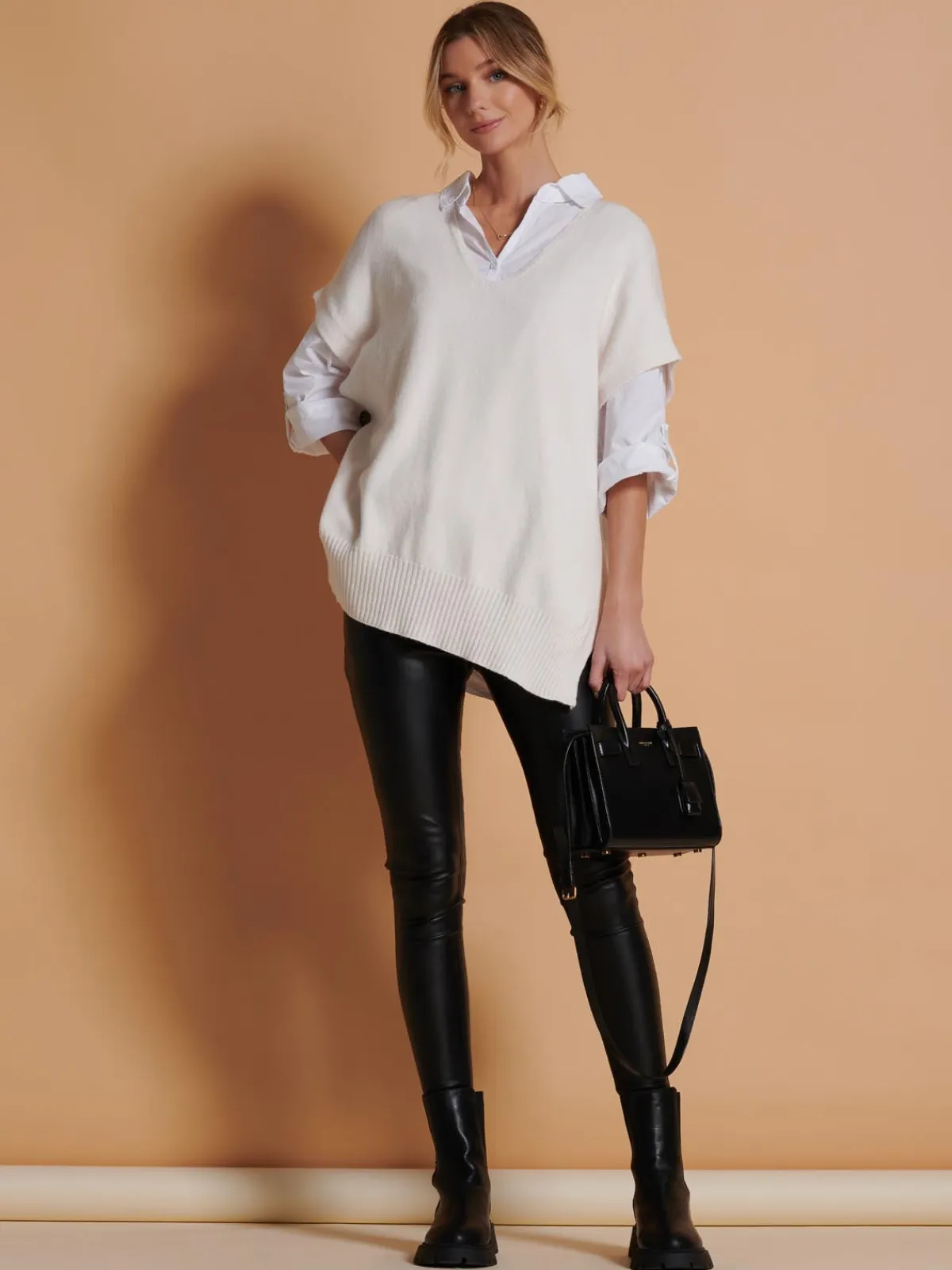 Jolie Moi Knitted Jumpers-Made in Italy Button Side Knitted Tabard, Calce
