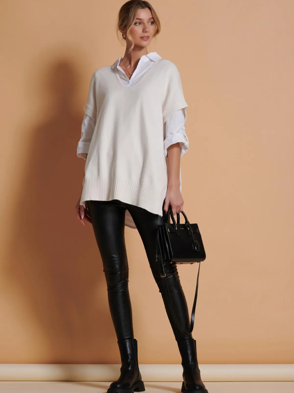 Jolie Moi Knitted Jumpers-Made in Italy Button Side Knitted Tabard, Calce