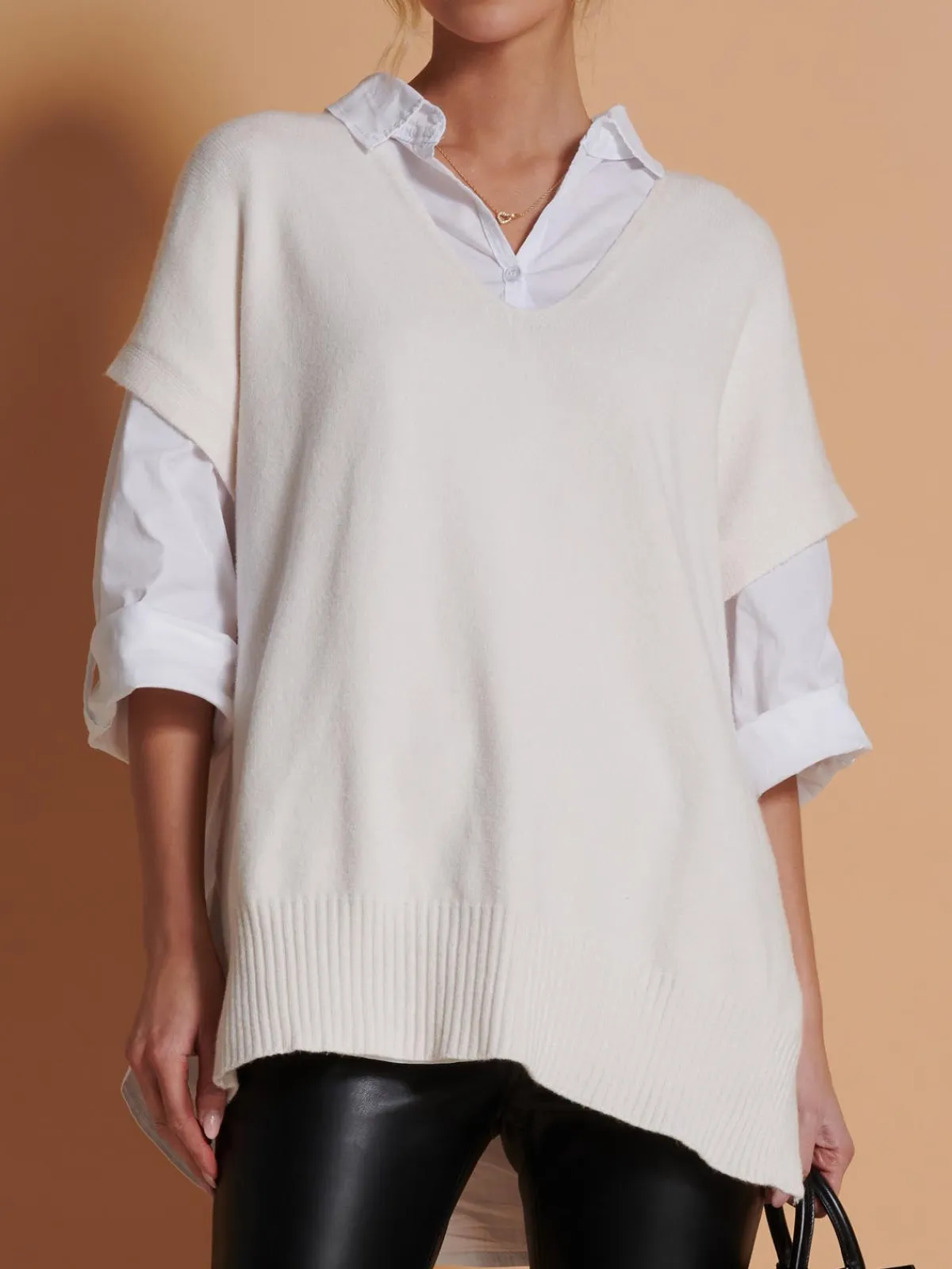 Jolie Moi Knitted Jumpers-Made in Italy Button Side Knitted Tabard, Calce
