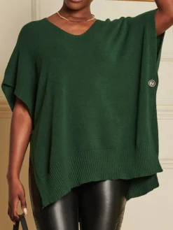 Jolie Moi Knitted Jumpers-Made in Italy Button Side Knitted Tabard, Forest Green