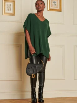 Jolie Moi Knitted Jumpers-Made in Italy Button Side Knitted Tabard, Forest Green