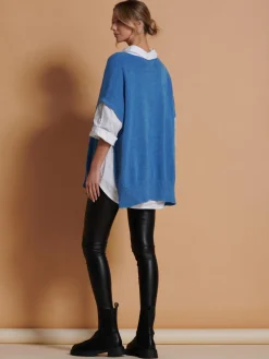 Jolie Moi Knitted Jumpers-Made in Italy Button Side Knitted Tabard, Grapemist
