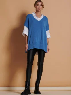 Jolie Moi Knitted Jumpers-Made in Italy Button Side Knitted Tabard, Grapemist
