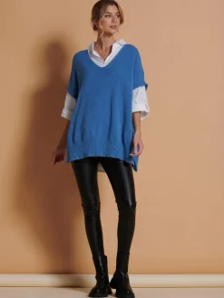 Jolie Moi Knitted Jumpers-Made in Italy Button Side Knitted Tabard, Grapemist