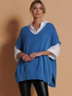 Jolie Moi Knitted Jumpers-Made in Italy Button Side Knitted Tabard, Grapemist