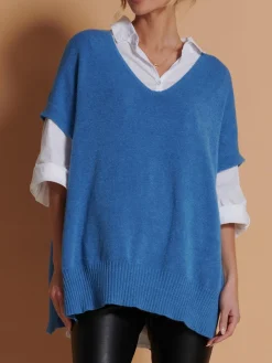 Jolie Moi Knitted Jumpers-Made in Italy Button Side Knitted Tabard, Grapemist