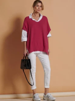 Jolie Moi Knitted Jumpers-Made in Italy Button Side Knitted Tabard, Red