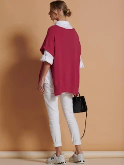 Jolie Moi Knitted Jumpers-Made in Italy Button Side Knitted Tabard, Red