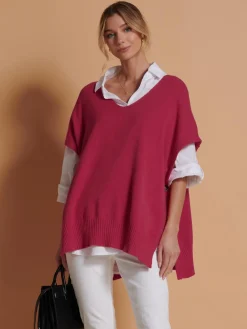 Jolie Moi Knitted Jumpers-Made in Italy Button Side Knitted Tabard, Red