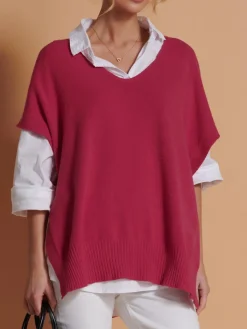 Jolie Moi Knitted Jumpers-Made in Italy Button Side Knitted Tabard, Red
