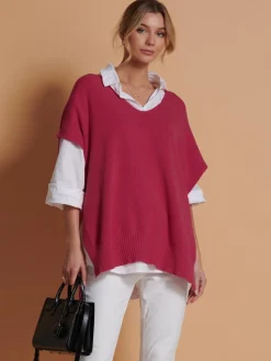 Jolie Moi Knitted Jumpers-Made in Italy Button Side Knitted Tabard, Red