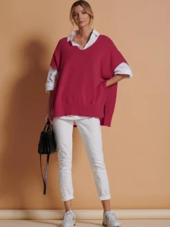 Jolie Moi Knitted Jumpers-Made in Italy Button Side Knitted Tabard, Red