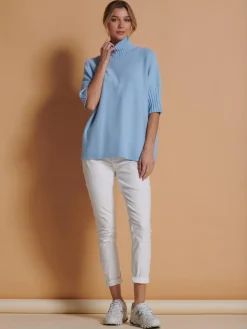 Jolie Moi Knitted Jumpers-Made in Italy High Neck Half Sleeve Jumper, Baby Blue
