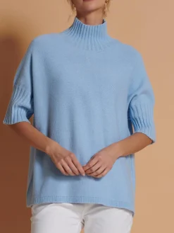 Jolie Moi Knitted Jumpers-Made in Italy High Neck Half Sleeve Jumper, Baby Blue