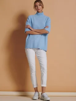 Jolie Moi Knitted Jumpers-Made in Italy High Neck Half Sleeve Jumper, Baby Blue