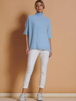 Jolie Moi Knitted Jumpers-Made in Italy High Neck Half Sleeve Jumper, Baby Blue