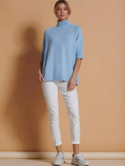 Jolie Moi Knitted Jumpers-Made in Italy High Neck Half Sleeve Jumper, Baby Blue