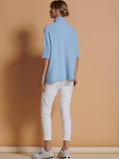 Jolie Moi Knitted Jumpers-Made in Italy High Neck Half Sleeve Jumper, Baby Blue