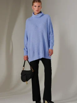 Jolie Moi Knitted Jumpers-Made In Italy Rib Knitted Roll Neck Jumper, Grapemist