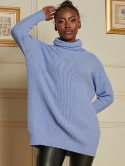 Jolie Moi Knitted Jumpers-Made In Italy Rib Knitted Roll Neck Jumper, Grapemist
