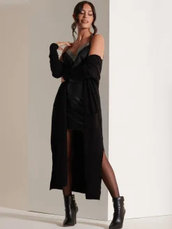 Jolie Moi Knitted Cardigan|Co-Ords-Made in Italy Soft Knit Longline Maxi Cardigan, Black