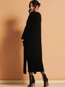 Jolie Moi Knitted Cardigan|Co-Ords-Made in Italy Soft Knit Longline Maxi Cardigan, Black