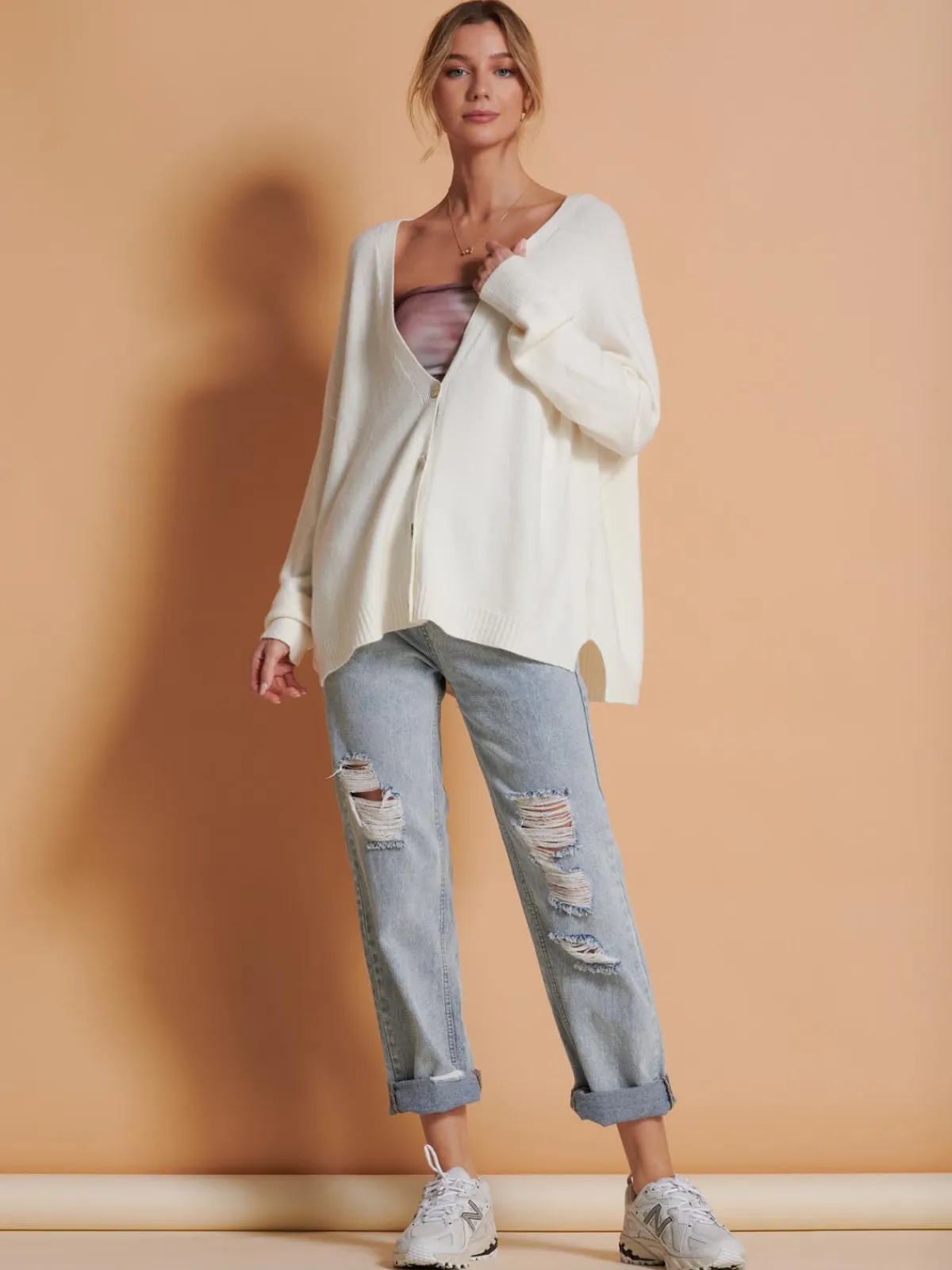 Jolie Moi Knitted Cardigan|Weekend Casuals-Made in Italy Soft Knit Shell Button Cardigan, Butter