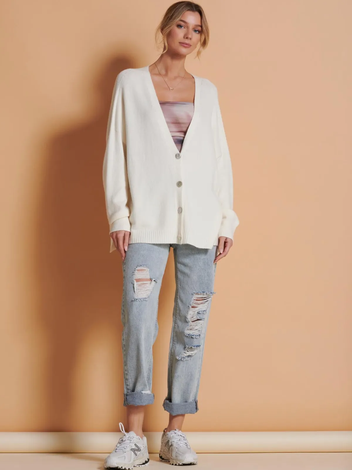Jolie Moi Knitted Cardigan|Weekend Casuals-Made in Italy Soft Knit Shell Button Cardigan, Butter