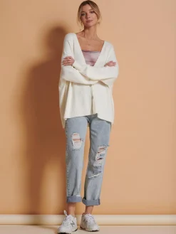 Jolie Moi Knitted Cardigan|Weekend Casuals-Made in Italy Soft Knit Shell Button Cardigan, Butter
