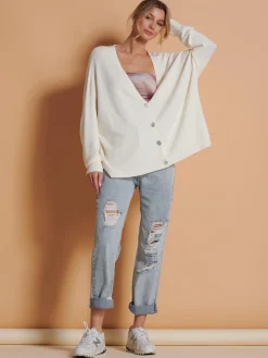 Jolie Moi Knitted Cardigan|Weekend Casuals-Made in Italy Soft Knit Shell Button Cardigan, Butter
