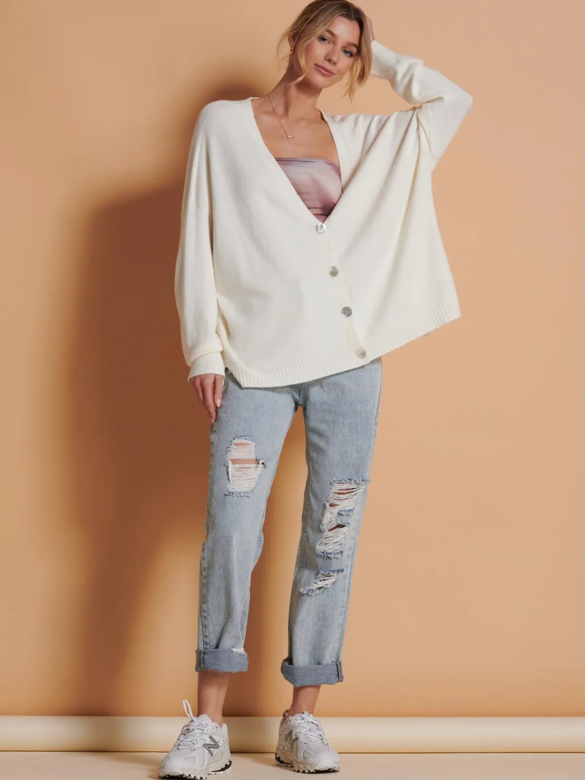 Jolie Moi Knitted Cardigan|Weekend Casuals-Made in Italy Soft Knit Shell Button Cardigan, Butter