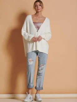 Jolie Moi Knitted Cardigan|Weekend Casuals-Made in Italy Soft Knit Shell Button Cardigan, Butter