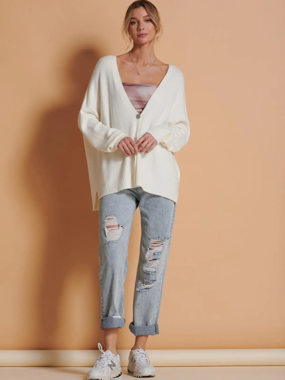 Jolie Moi Knitted Cardigan|Weekend Casuals-Made in Italy Soft Knit Shell Button Cardigan, Butter