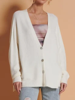 Jolie Moi Knitted Cardigan|Weekend Casuals-Made in Italy Soft Knit Shell Button Cardigan, Butter