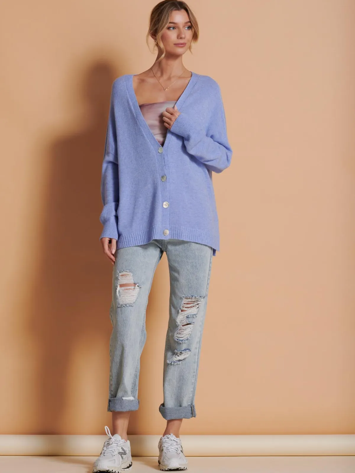 Jolie Moi Knitted Cardigan|Knitted Jumpers-Made in Italy Soft Knit Shell Button Cardigan, Grapemist