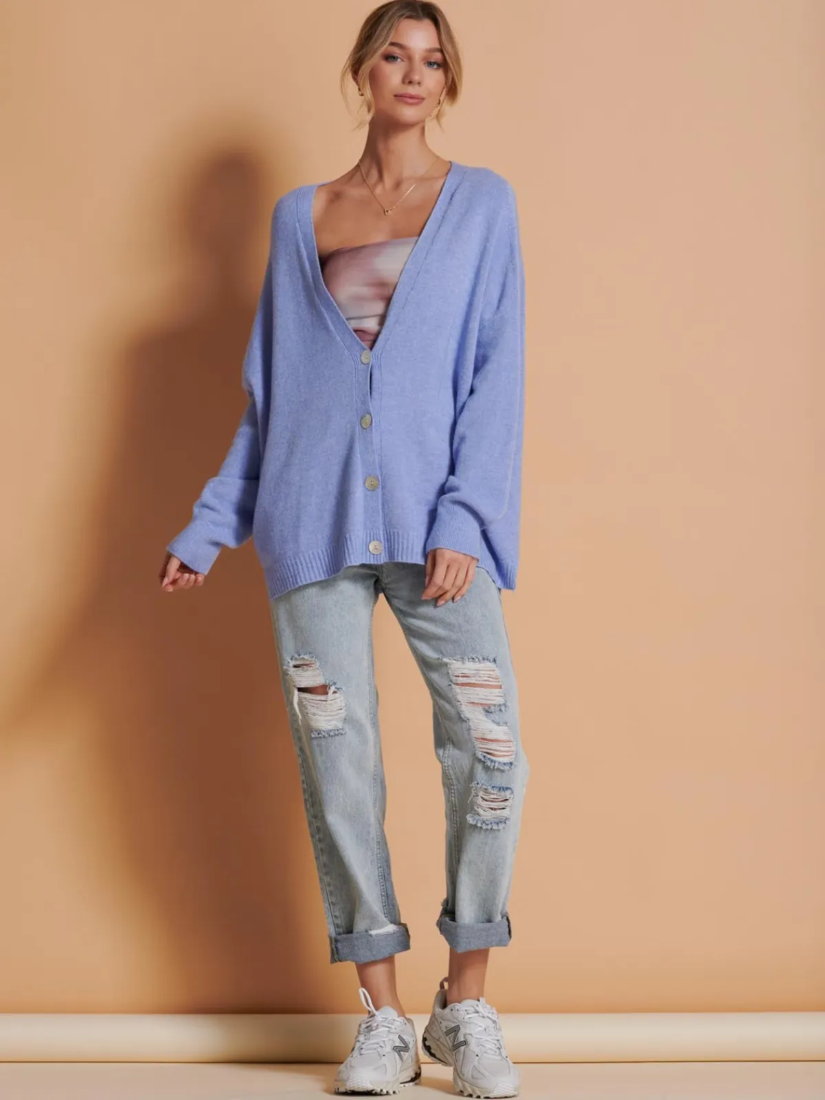 Jolie Moi Knitted Cardigan|Knitted Jumpers-Made in Italy Soft Knit Shell Button Cardigan, Grapemist