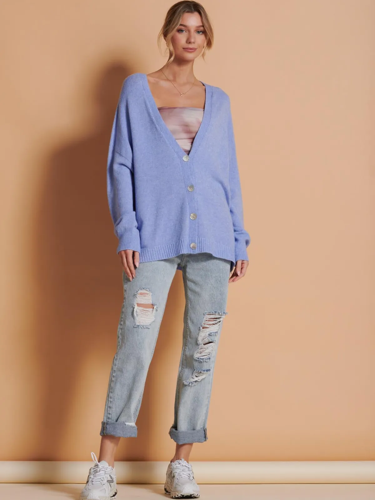 Jolie Moi Knitted Cardigan|Knitted Jumpers-Made in Italy Soft Knit Shell Button Cardigan, Grapemist