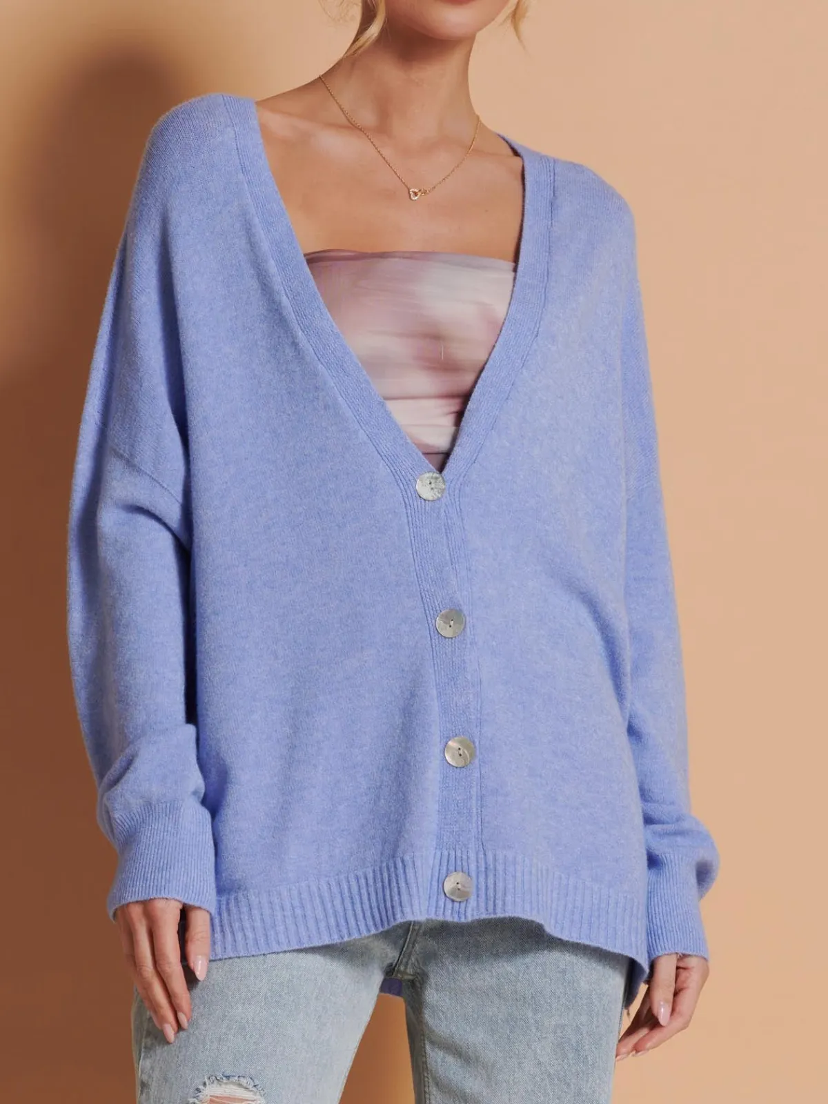 Jolie Moi Knitted Cardigan|Knitted Jumpers-Made in Italy Soft Knit Shell Button Cardigan, Grapemist