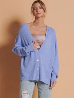 Jolie Moi Knitted Cardigan|Knitted Jumpers-Made in Italy Soft Knit Shell Button Cardigan, Grapemist