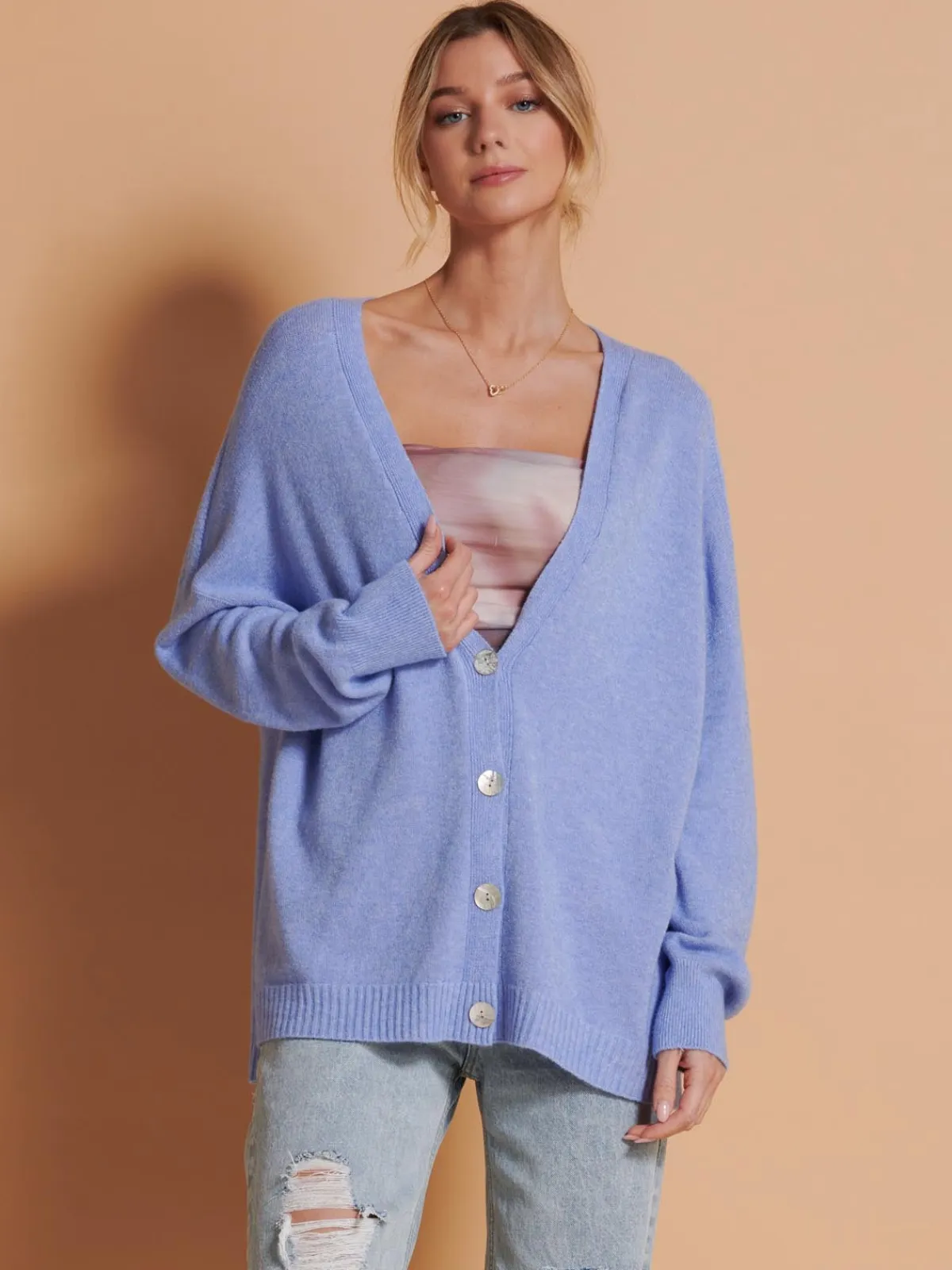 Jolie Moi Knitted Cardigan|Knitted Jumpers-Made in Italy Soft Knit Shell Button Cardigan, Grapemist