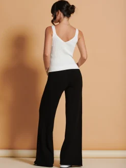 Jolie Moi Co-Ords|Knitted Trousers-Made in Italy Wide Leg Soft Knit Trousers, Black