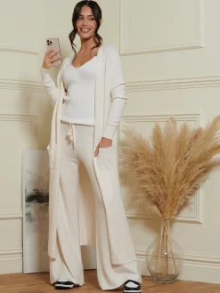 Jolie Moi Co-Ords|Knitted Trousers-Made In Italy Wide Leg Soft Knit Trousers, Calce