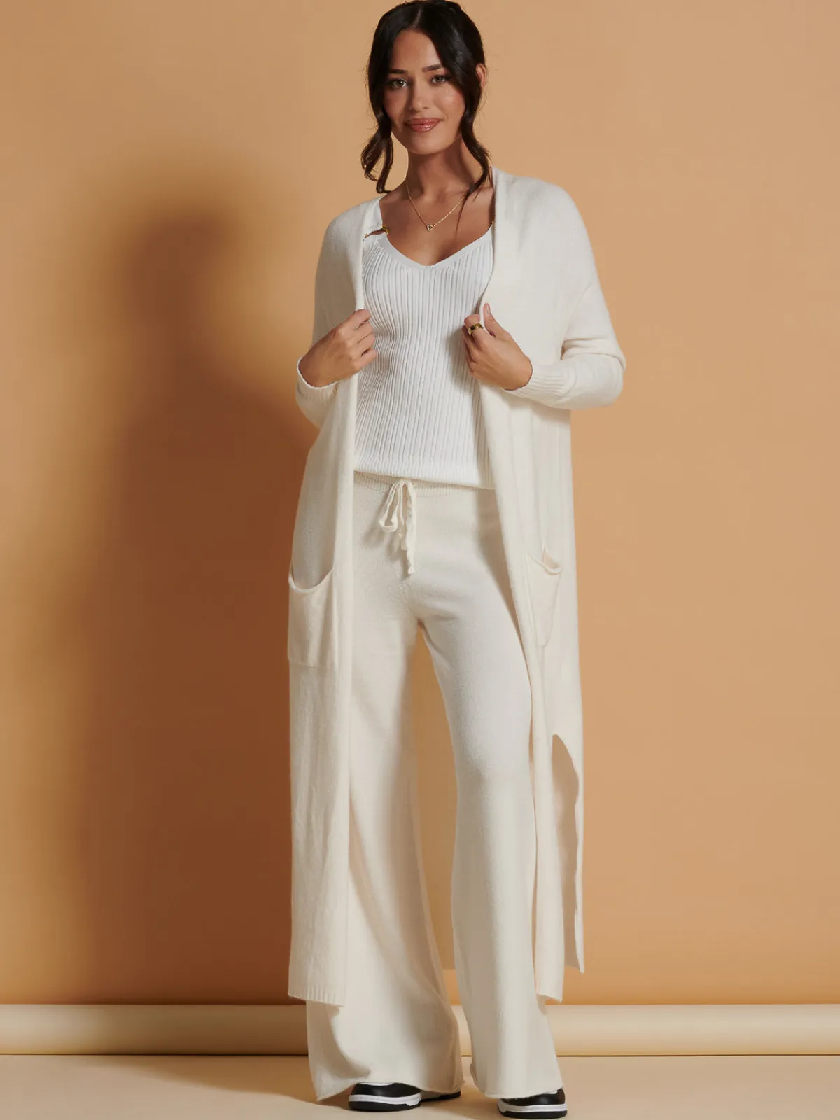 Jolie Moi Co-Ords|Knitted Trousers-Made In Italy Wide Leg Soft Knit Trousers, Calce