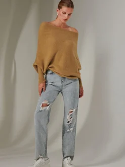 Jolie Moi Knitted Jumpers-Made in Italy Wool Blend Asymmetric Knit Jumper, Almond